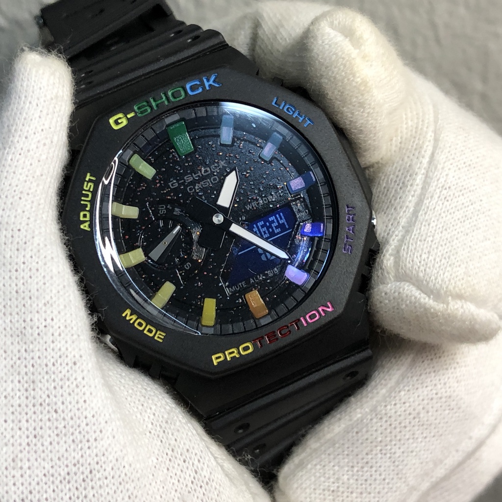 TSJT G Shock GA 2100 Black Rainbow all function g shock TMJ ga2100 clock G Shock wristwatch g shock rainbow G Shock Black