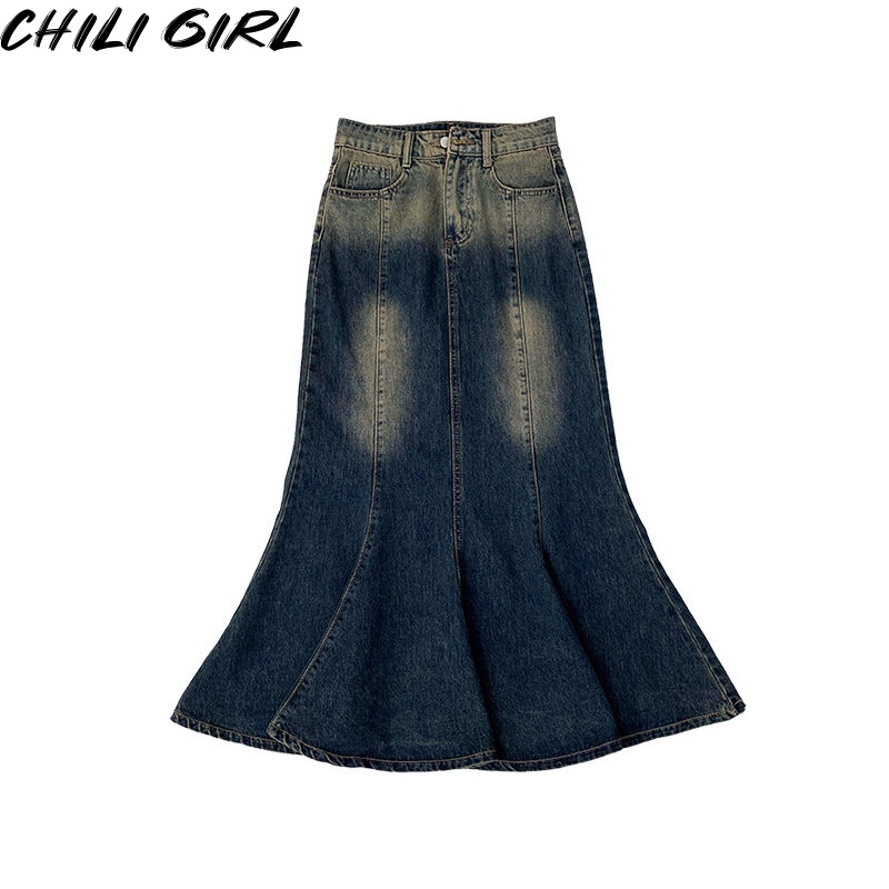 HUAYUZHI Chân váy jean váy nữ Phong cách Korean phổ biến Popular WWY23936LF39Z230925