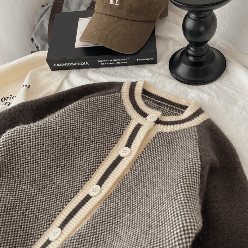 Áo Khoác cardigan Dệt Kim Màu Sắc Tương Phản Phong Cách Hàn Quốc Thời Trang Xuân Thu 2023 Cho Bé Trai / Gái