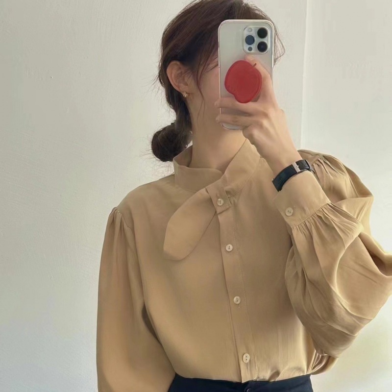 Liên Kết Với Liên Kết Với Nhau ❤ Áo Sơ Mi Tay Dài Màu Sắc Đơn Giản Thanh Lịch Cho Nữ