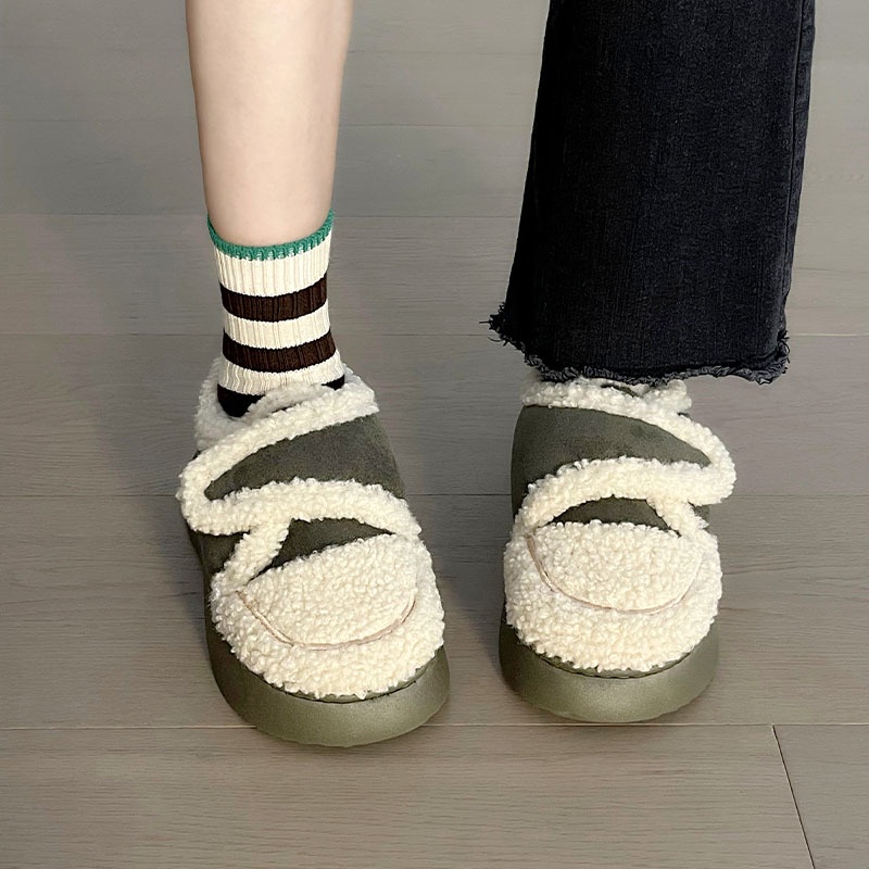 Giày Bánh Mì Lót Nhung cotton Giữ Ấm Gót Mới Cho Nữ Sinh