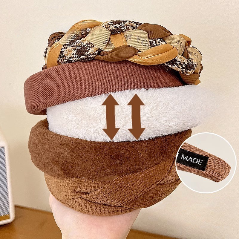 Băng Đô Cài Tóc Bản Rộng Màu Nâu Cà Phê Thời Trang Thu Đông Hàn Quốc