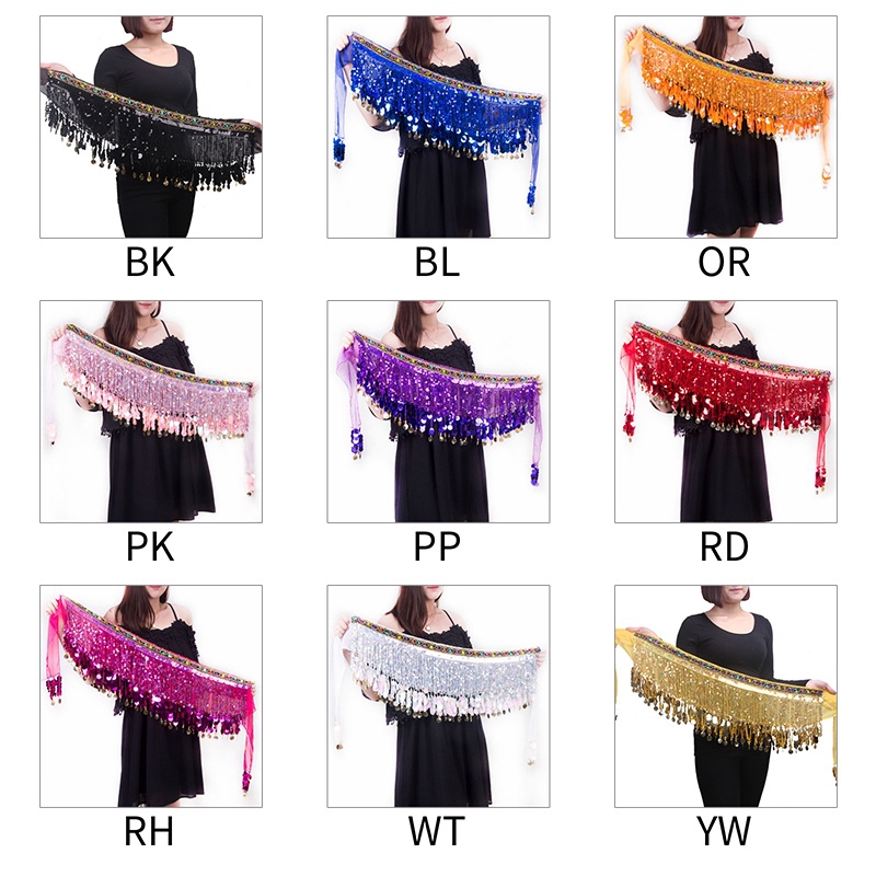 Thắt Lưng Dây Xích Bằng Vải Voan Phối Đồng Xu Vàng Nhiều Màu Dùng Múa Bụng