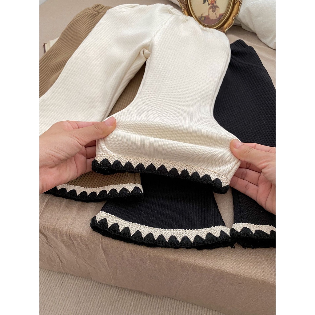 Quần Nhung Ống Loe Co Giãn Họa Tiết Kẻ Sọc Màu Trơn Hợp Thời Trang Thu Đông Cho Bé Gái ya9n