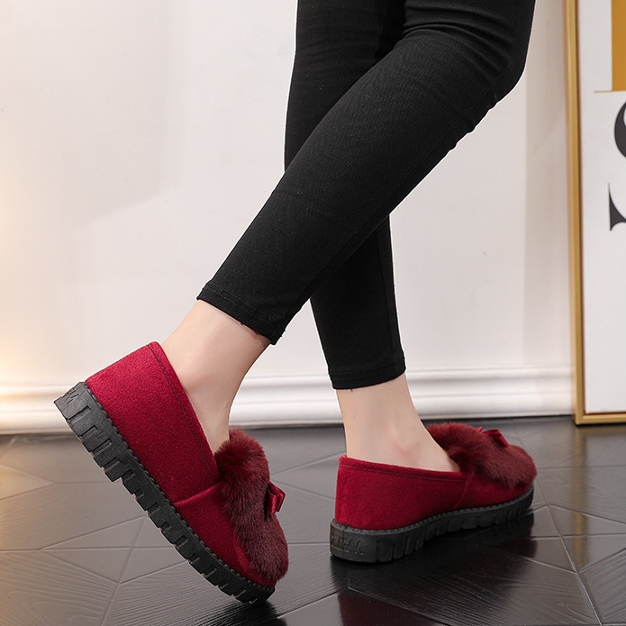 Giày Lười cotton Lót Nhung Ấm Áp Đế Bằng Phong Cách Hàn Quốc Thời Trang Thu Đông Cho Nữ