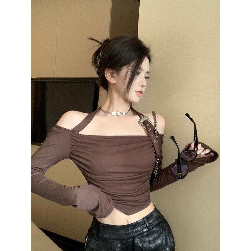 Áo Thun Lệch Vai Phong Cách retro Thời Trang Mùa Thu Dành Cho Nữ