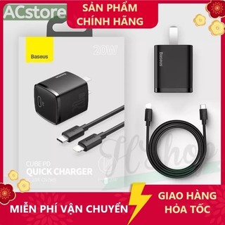 Combo củ sạc baseus cube 20w usb c hỗ trợ sạc nhanh type c pd cho max 11 mini 8 plus acstore