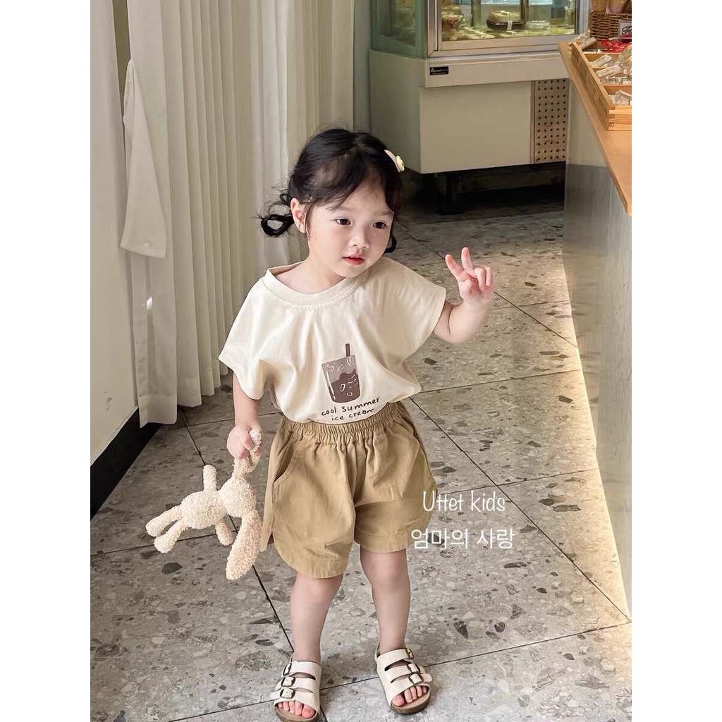 ÁO THUN TRÀ SỮA PHONG CÁCH HÀN QUỐC CHO BÉ GÁI VÀ BÉ TRAI 23095