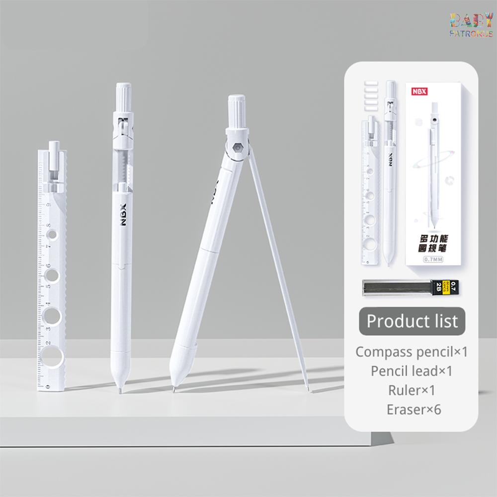 Compa Chuyên Nghiệp  nbx Với Bút Chì Cơ Khí Hình Học Với Công Cụ Vẽ Toán Học 0.7mm Chì & 6 Cục Tẩy Và Thước Kẻ Cho Giáo Viên / Nhà Thiết Kế Cho Học Sinh #