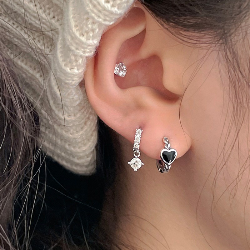 We flower Bông Tai Mạ Bạc 925 Hình Tròn Đính Đá Thời Trang Dành Cho Nữ