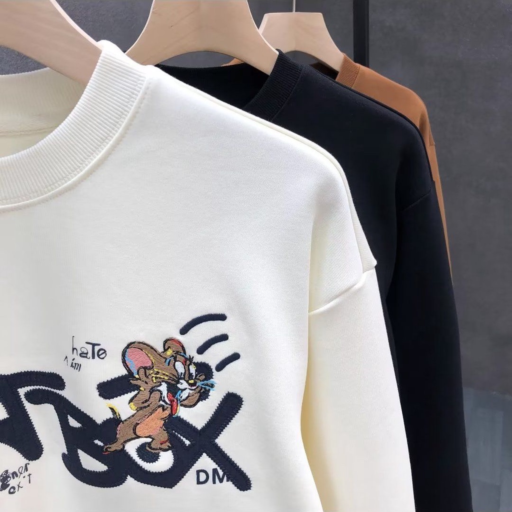 Áo Thun Tay Dài Cổ Tròn Thêu Họa Tiết Phong Cách Đường Phố Mỹ Thời Trang Mùa Thu Mới Cho Nam