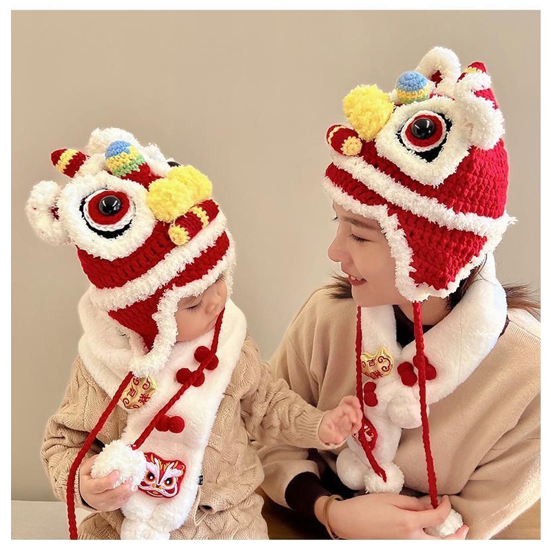 Mũ Len Thủ Công Hình Đầu Hổ Phong Cách Trung Hoa Mừng Năm Mới Cho Mẹ Và Bé