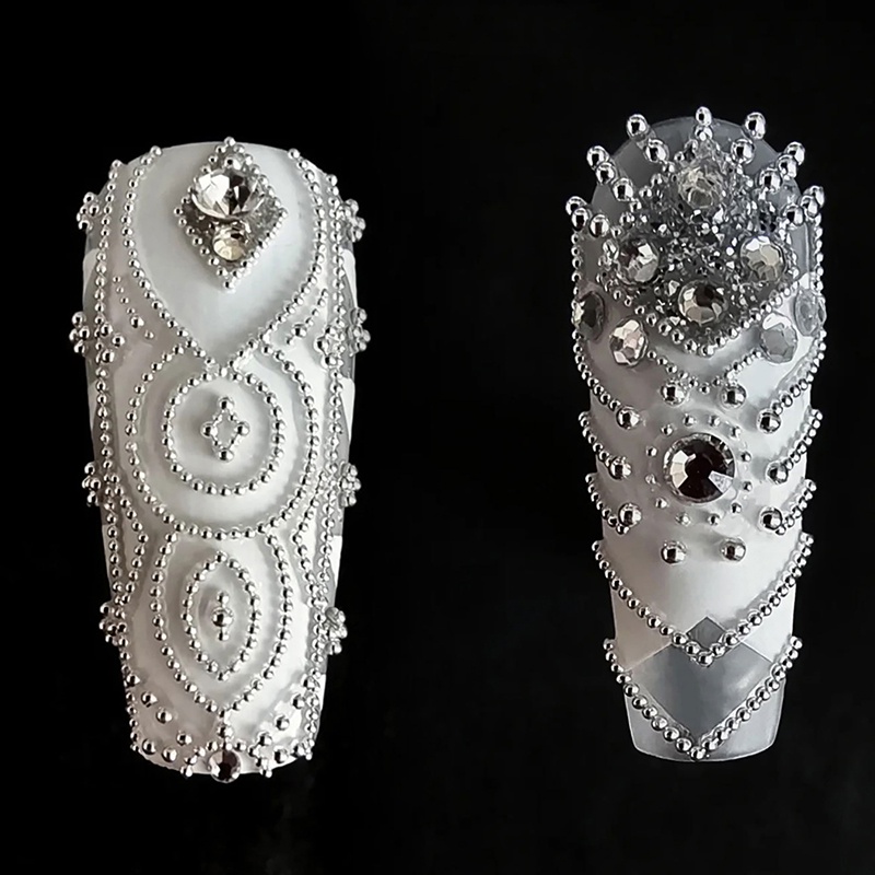 1 Túi Hạt Cườm Kim Loại mini 3d Màu Vàng / Bạc Trang Trí Móng Tay Mới