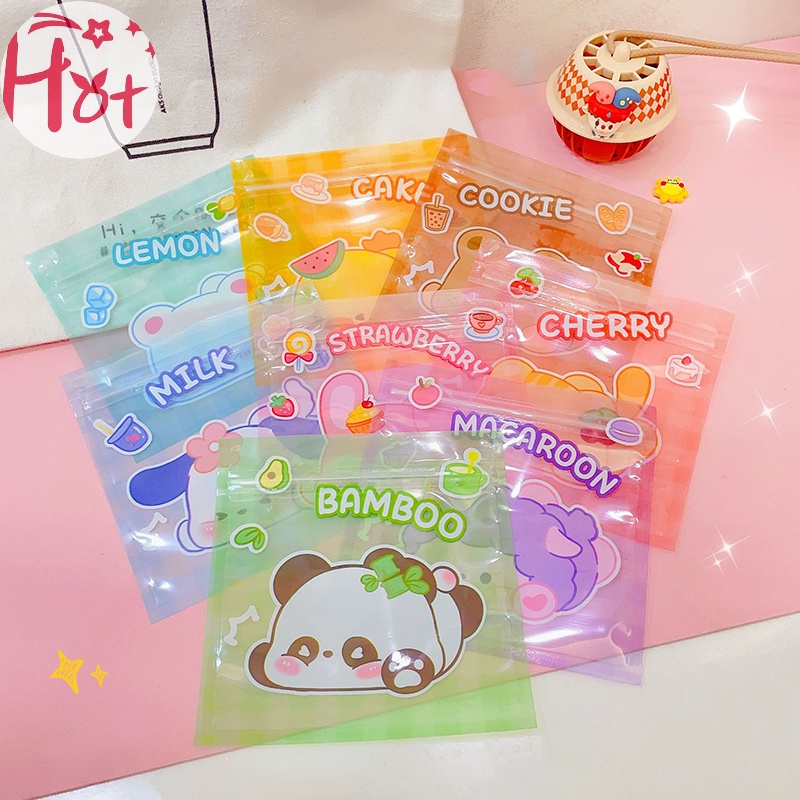 Set 10 Túi Zip Bằng Nhựa Họa Tiết Hoạt Hình Đựng Bánh Kẹo / Sô Cô La / Quà Tặng