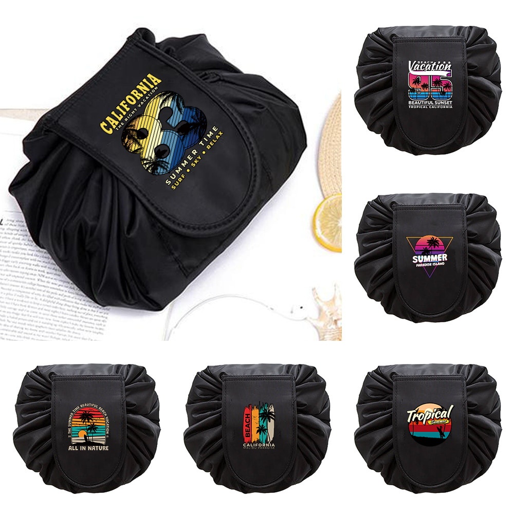 Women Drawstring Cosmetic Bag Travel Storage Makeup Bag Organizer Make Up Pouch Portable Holiday Pri