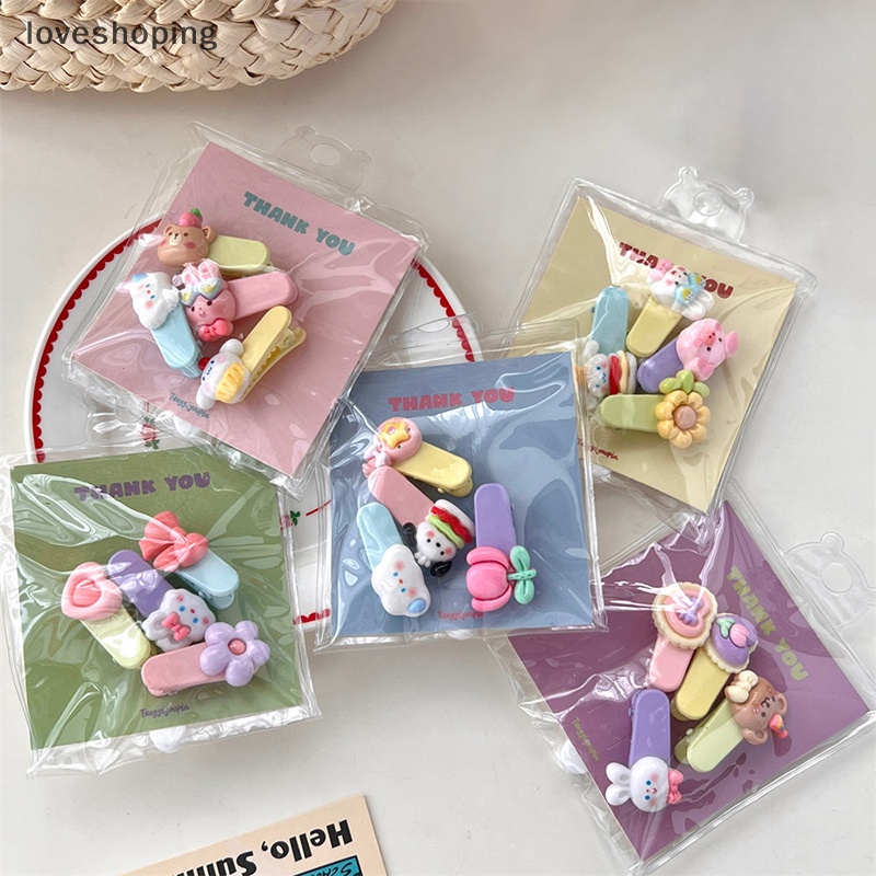 Bộ 4 Kẹp Tóc Hình Hoa / Thỏ / Gấu / Trái Tim Dễ Thương Thời Trang Cho Nữ