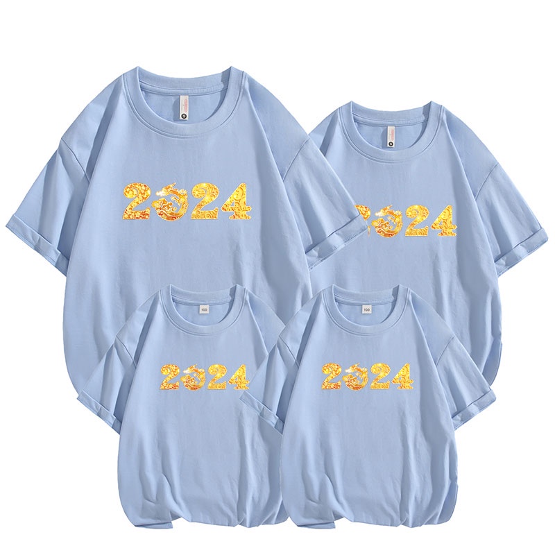 Áo Thun cotton Ngắn Tay In Hình Rồng Thời Trang 2024 Cho Gia Đình