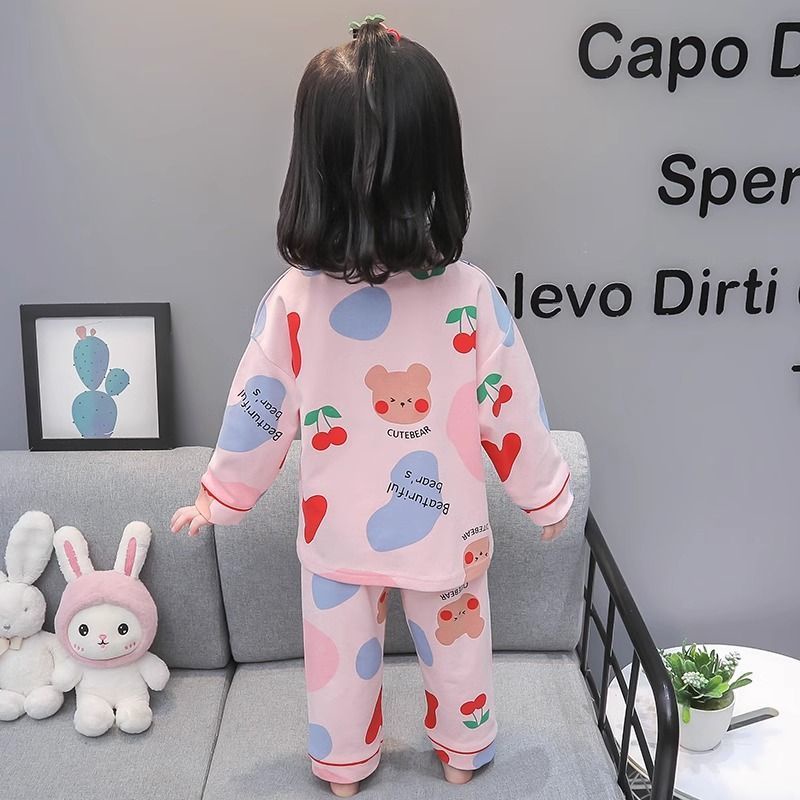 Bộ Đồ Ngủ Hai Mảnh Tay Dài In Họa Tiết Hoạt Hình Dễ Thương Thời Trang Xuân Thu Cho Bé Gái