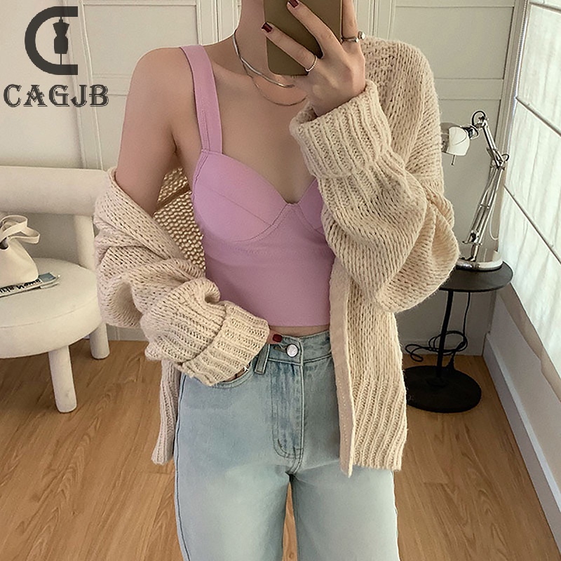 Áo hai dây Không Tay Màu Trơn Ôm Dáng Gợi Cảm Mùa Hè Hàn Quốc Cho Nữ yomg