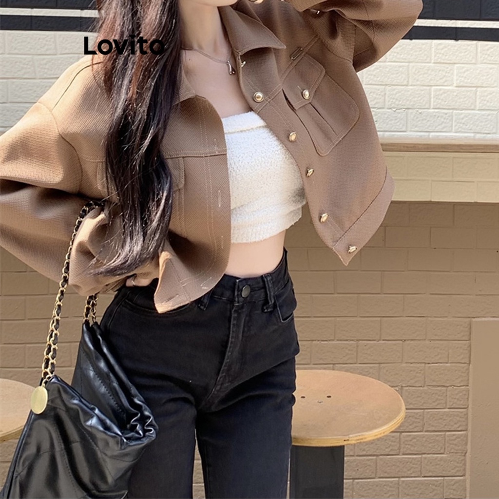 Lovito Áo khoác có nút trơn thông thường cho nữ LNA29345