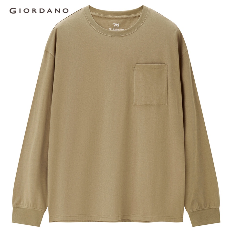 Áo thun Giordano 01022823 tay dài dáng rộng có 1 túi thời trang dành cho nam