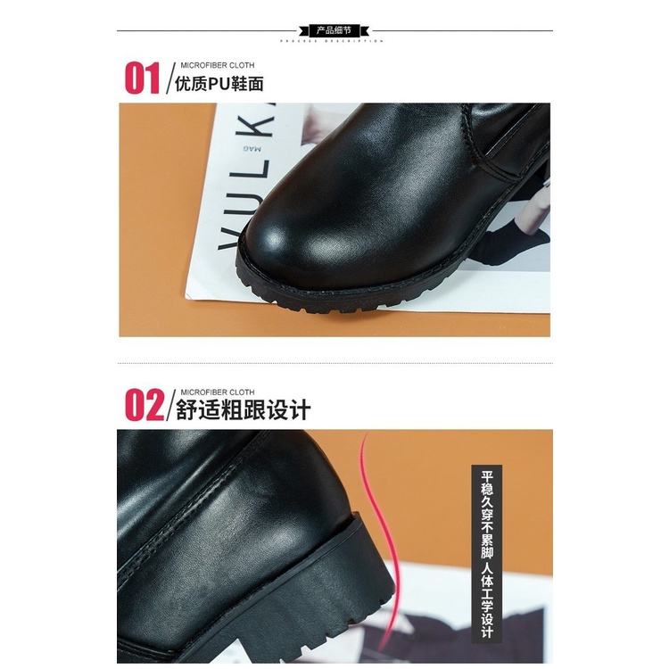 Giày Bốt Cao Su pu Gót Vuông Cột Dây Phía Sau 3-5cm Màu Sắc