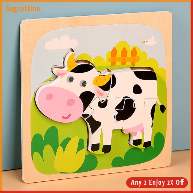 Sag Đồ Chơi Lắp Ráp Hình Động Vật Hoạt Hình Ba Chiều Bằng Gỗ Dành Cho Trẻ Em