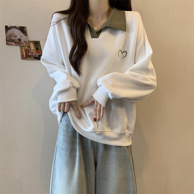Áo Sweater Cổ Polo Dáng Rộng Màu Sắc Tương Phản Thời Trang Mùa Thu Cho Nữ