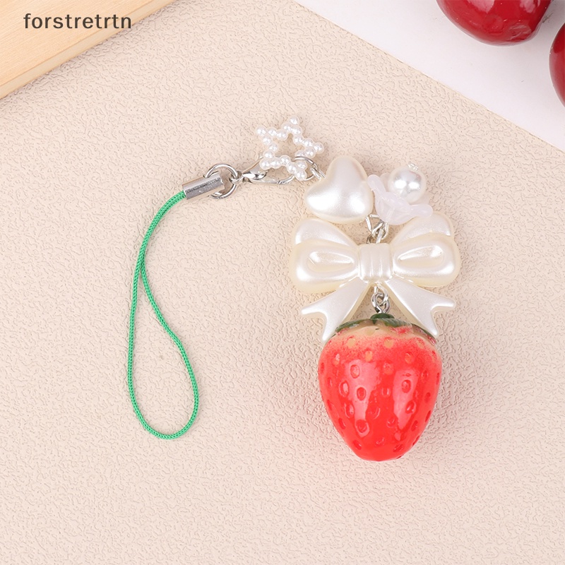 Dây Đeo Điện Thoại / Móc Khóa y2k Họa Tiết Dâu Tây / Nơ Dễ Thương