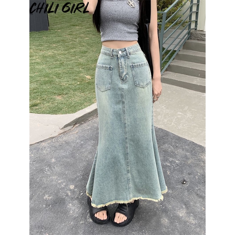 CHILI GIRL váy Chân váy thời trang váy nữ Minimalist Hàn Phong Vintage Casual WSQ23000V9 41Z231012