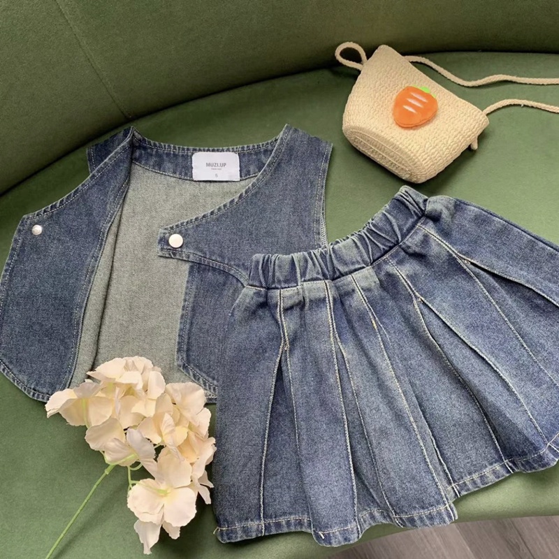 Set Đồ denim Ba Món Phong Cách Hàn Quốc Thời Trang Mùa Thu Mới 2023 Cho Bé Gái