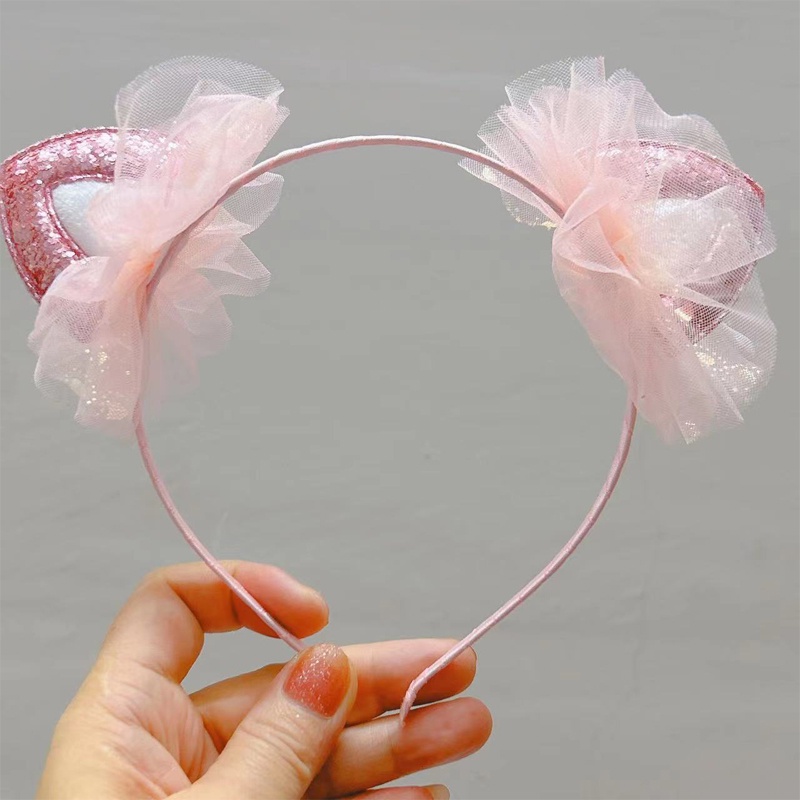 Băng Đô Tai Mèo Hai Mặt Màu Hồng Sáng Bóng Cho Bé