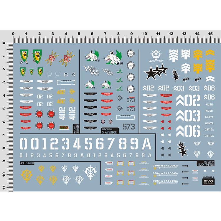 EVO MG 1/100 ZAKU TRI-BLACK Water slide decal