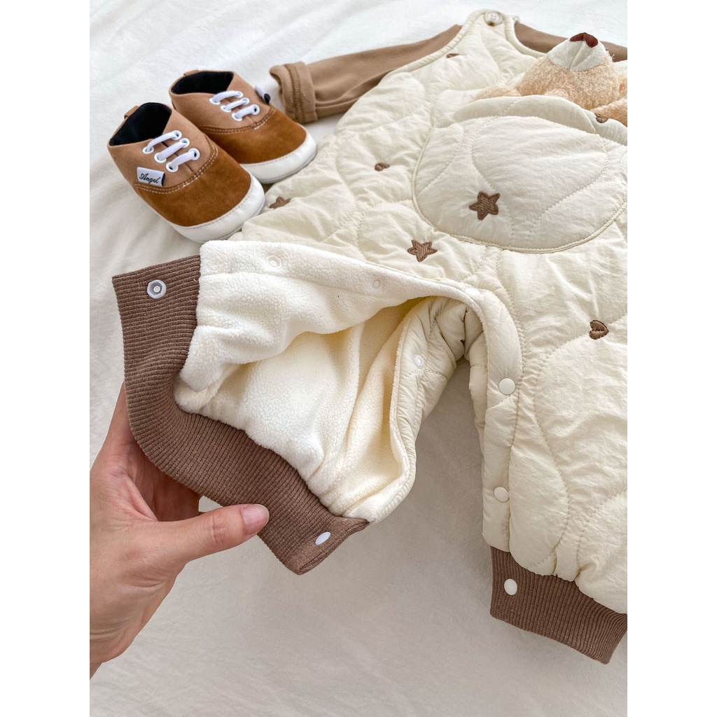 Bộ Áo Liền Quần Có Mũ Trùm Dày Dặn Siêu Dễ Thương Giữ Ấm Mùa Đông Cho Bé Sơ Sinh