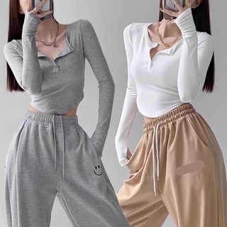 Áo kiểu tay dài vạt bầu PINKSTORE29 cổ phối cúc cài phong cách nữ tính A5907