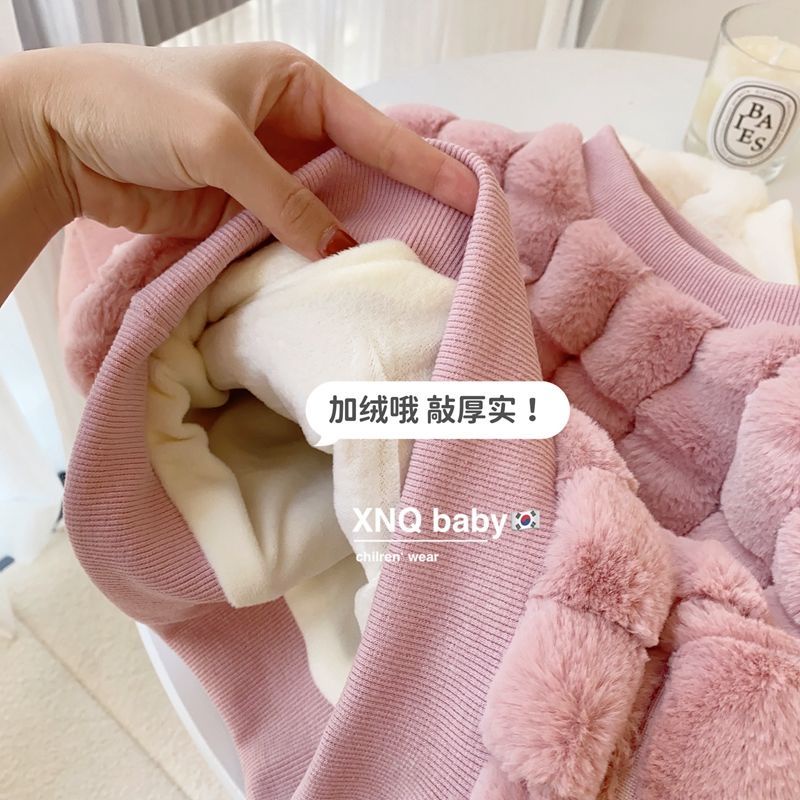 Bộ Áo Nỉ Kèm Quần jeans Lót Lông Cừu Phong Cách Hàn Quốc Thời Trang Thu Đông 2023 Cho Bé Gái