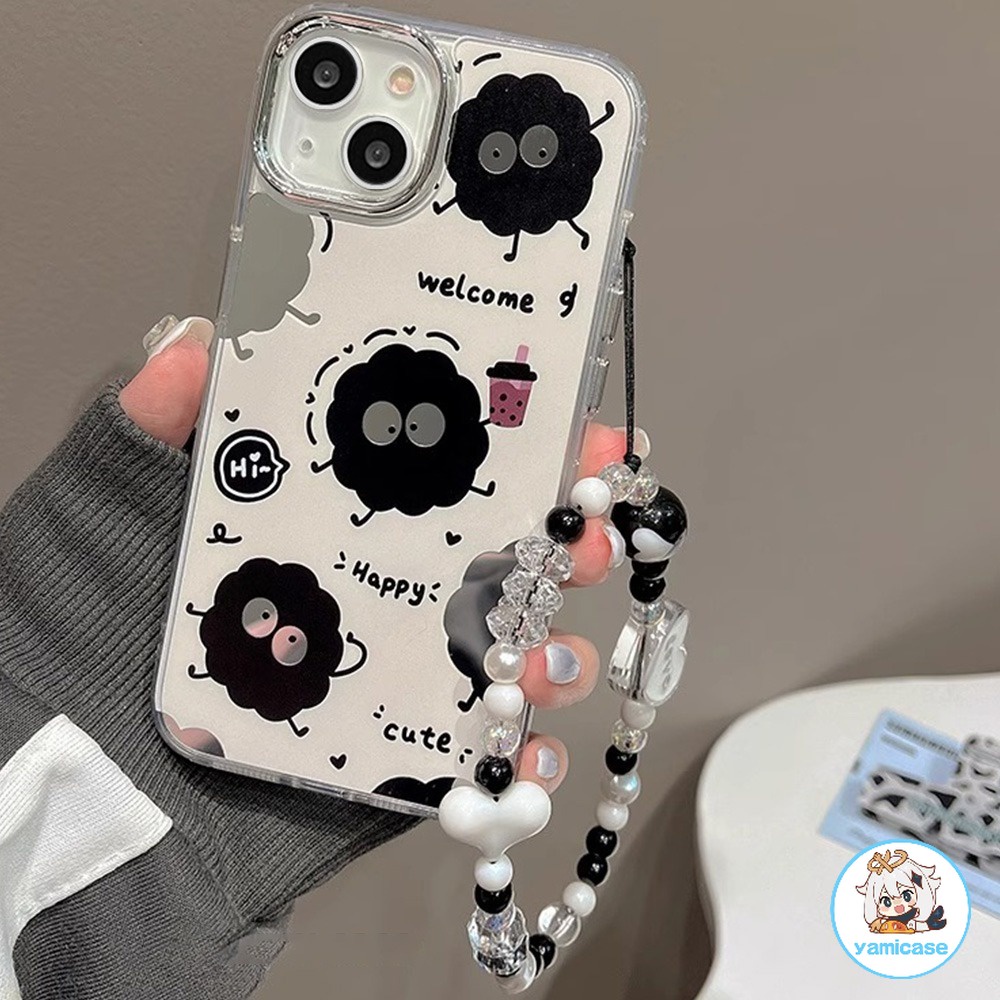 Ốp Điện Thoại Tráng Gương Họa Tiết Dễ Thương Kèm Dây Đeo Cho iphone 11 14 15 12 13 pro max xr xs