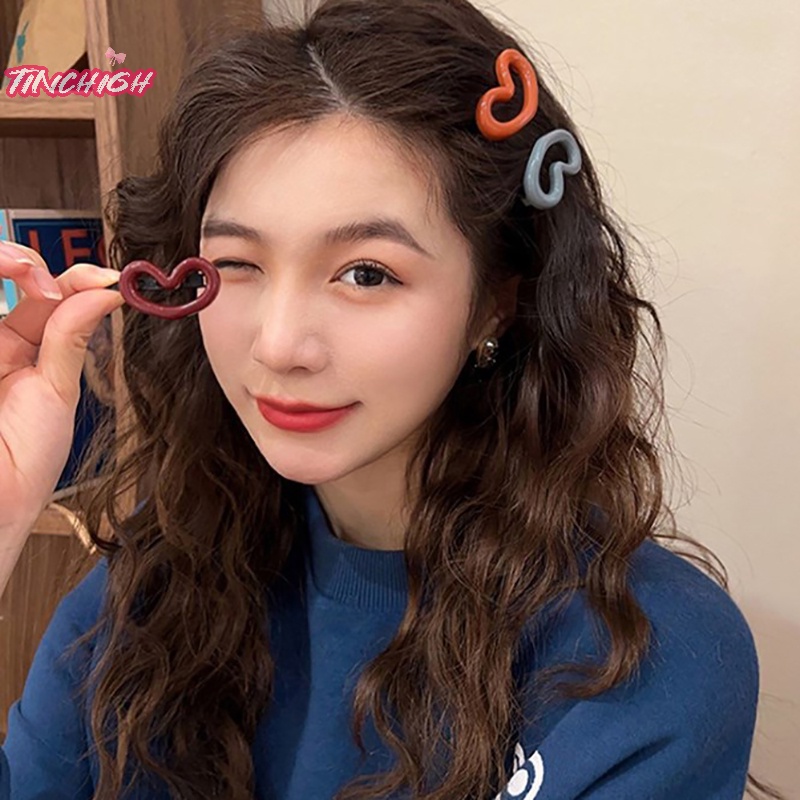 Bộ 2 Kẹp Tóc Hình Nơ / Trái Tim Màu Trơn Kiểu Hàn Quốc Dễ Thương Thời Trang Cho Bạn Gái