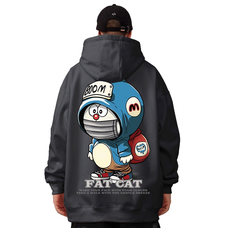 Áo Khoác hoodie Nam Tay Dài Dáng Rộng In Hình Mèo Máy doraemon Phong Cách Mỹ size m-8xl