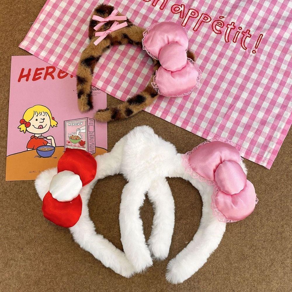 Băng Đô Cài Tóc Bằng Vải Bông Đính Nơ Tai Mèo kitty
