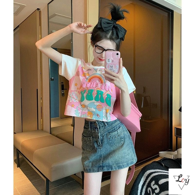 Áo Thun cotton Ngắn Tay Cỡ Lớn In Họa Tiết Hoạt Hình Thời Trang Cho Nữ