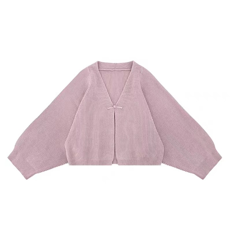 Áo Khoác cardigan Dệt Kim Thiết Kế Cổ Chữ v Phong Cách Trung Hoa