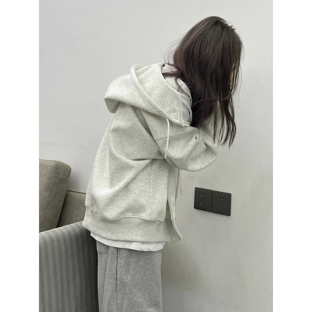 Áo Hoodie Tay Dài oversize Có Khóa Kéo Phong Cách Hàn Quốc Cho Nữ