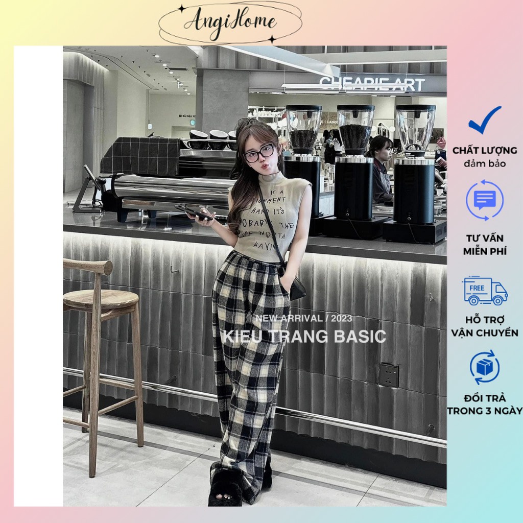 SET ÁO KEM CHỮ SÁT NÁCH + QUẦN CARO SUÔNG ANGIHOME