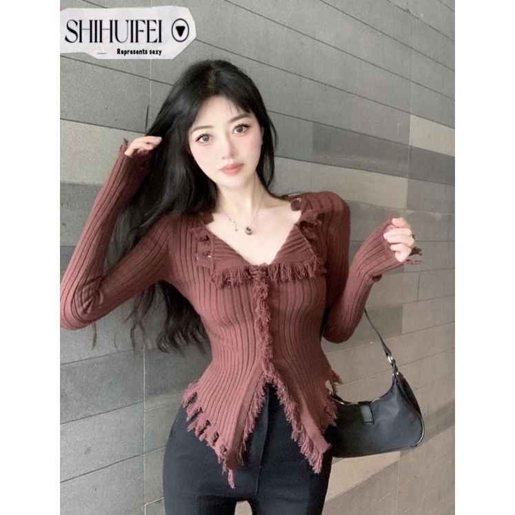 Áo len cardigan SHIHUIFEI WXF23A0S08 43Z231023 thời trang thường ngày phong cách Hàn Quốc