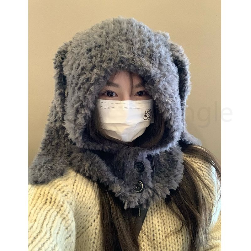 Mũ Trùm Đầu Che Tai Giữ Ấm Hình Thỏ Nhồi Bông Dễ Thương Thời Trang Thu Đông Cho Nữ