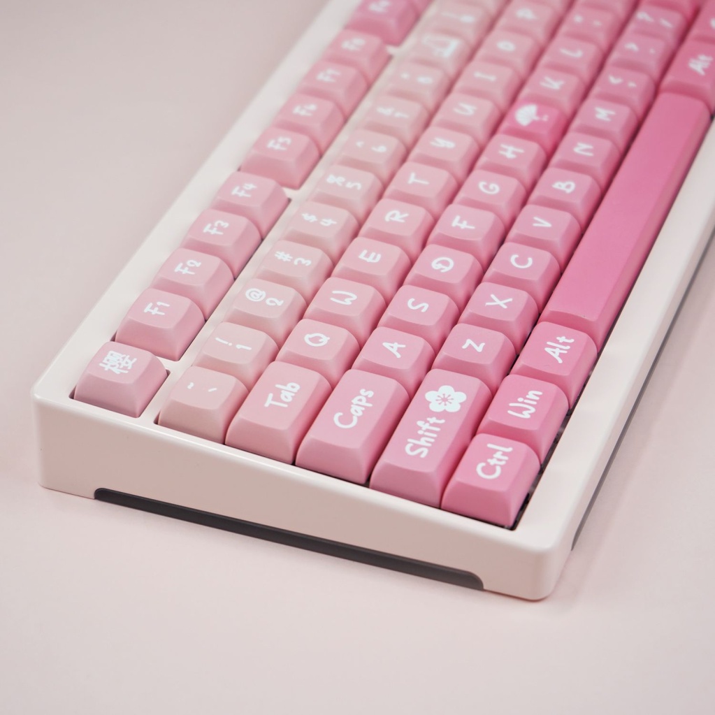 Keycaps chủ đề màu hồng Sakura, keycap 131 phím, chiều cao XDA 9,5mm, thăng hoa PBT, thích hợp cho bàn phím phím 87/68/84/104/108