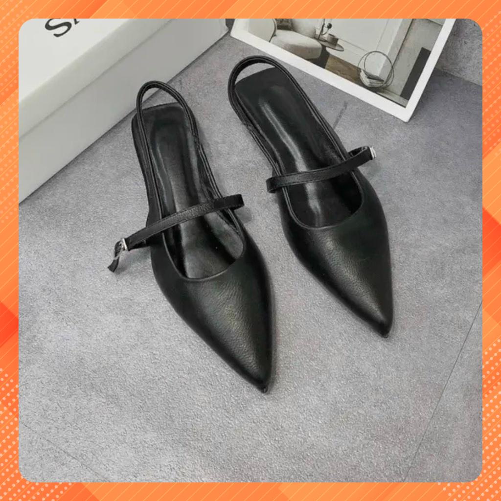 sandal mũi nhọn da lì đế thấp