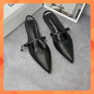 Sandal mũi nhọn da lì đế thấp