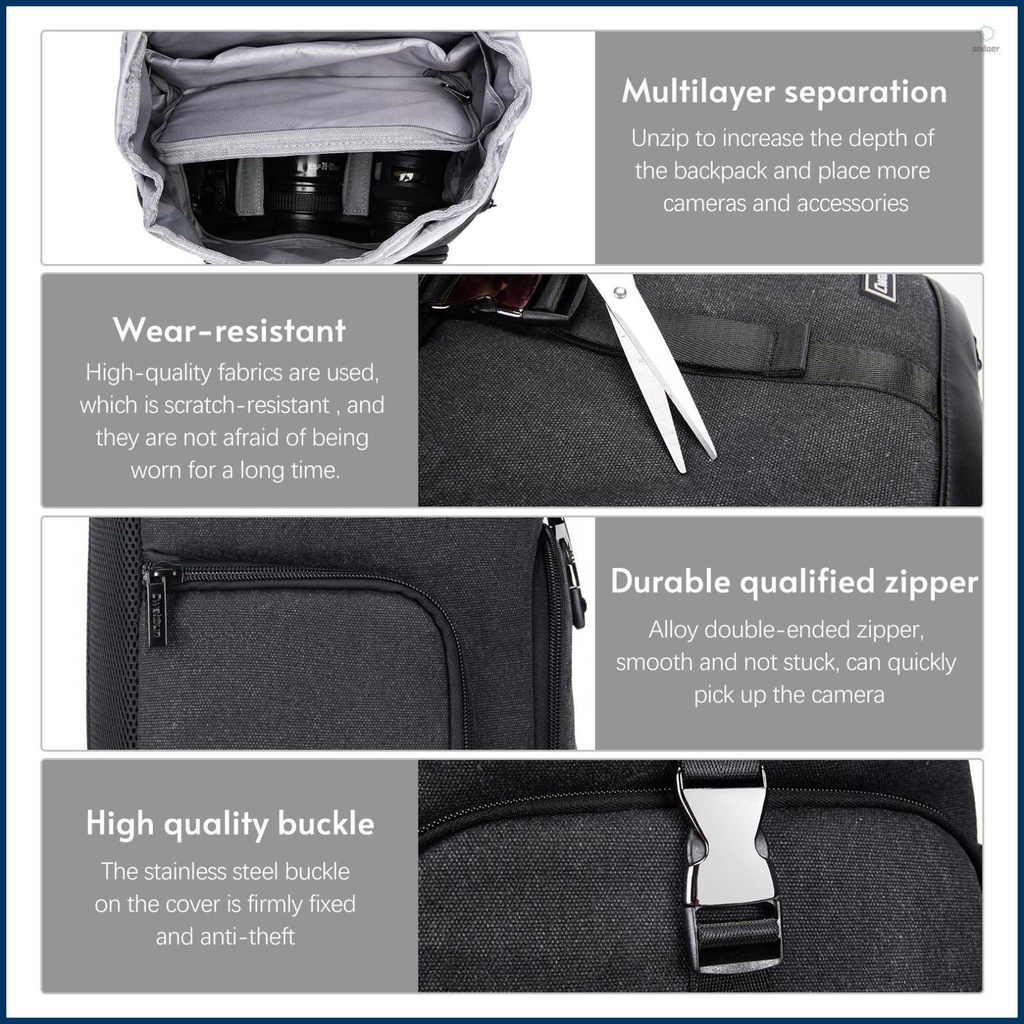 CWATCUN M8 Photography Camera Bag - Waterproof DSLR Backpack for Canon// with Laptop Compartment and Water Bottle Holder - Ideal for Outdoor Adventures